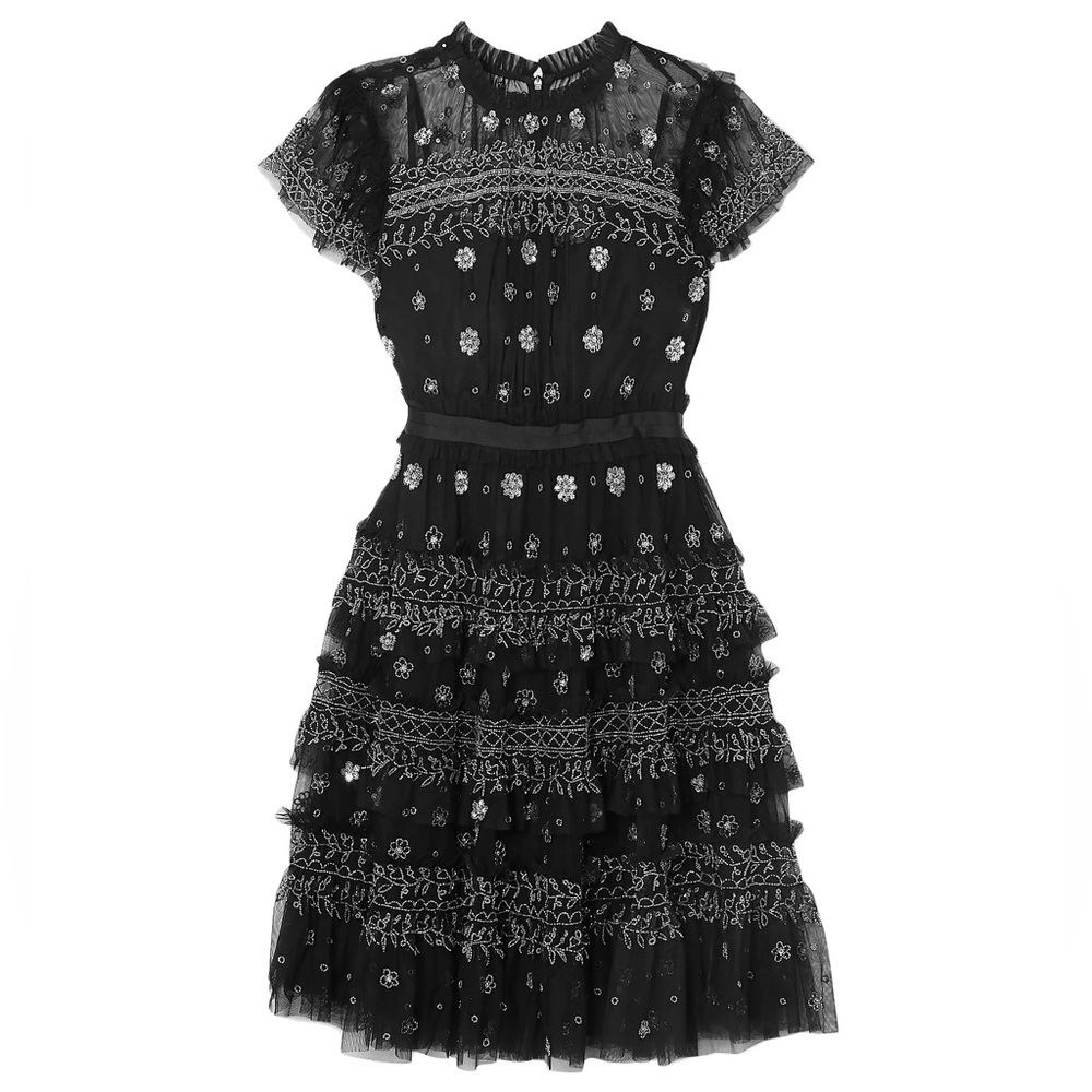 Needle and Thread Andromeda Black Tulle Mesh Embellished Dress Size 0